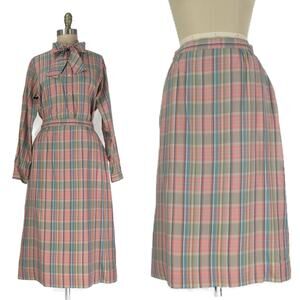 Vintage 80s F.A. MacCluer Midi Skirt size Medium Pastel Plaid Silk